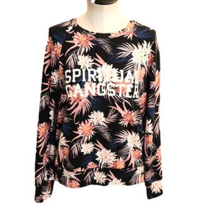 Womens Spiritual Gangster Black tropical floral graphic sweatshirt size Medium.